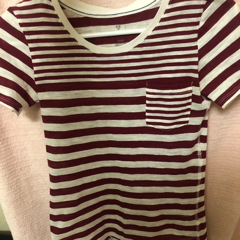 Red and white stripped XS top
